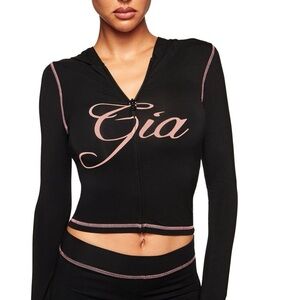 I.AM.GIA Black Zip-Front Hoodie with Pink Logo SET